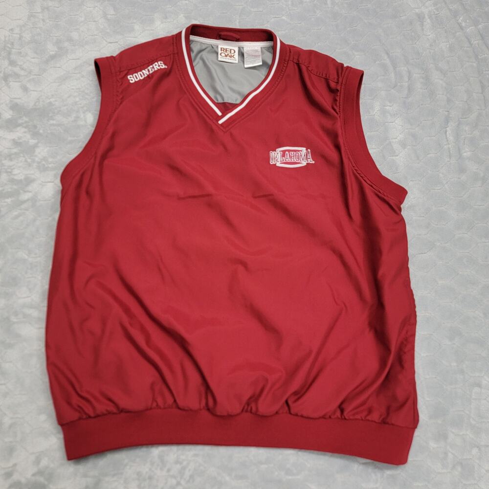 Vintage Red Oak Oklahoma Sooners Golf Wind Vest Pullover Mens XL Crimson